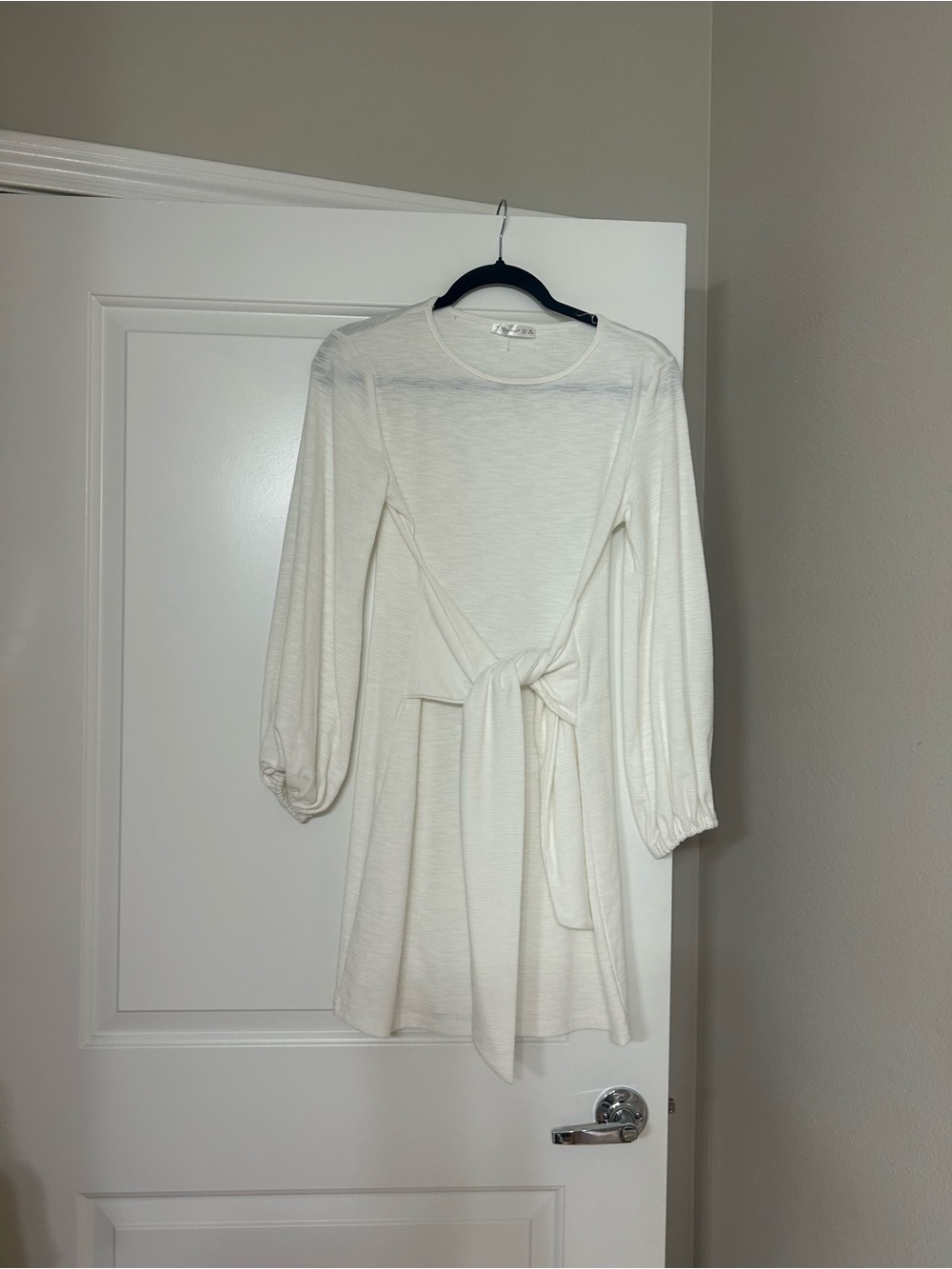 Women's Cream Long Sleeve Tie-Front Dress